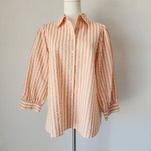 Second Female Sorbetto New Shirt Long Sleeve Texture Cotton Stripe Orange
